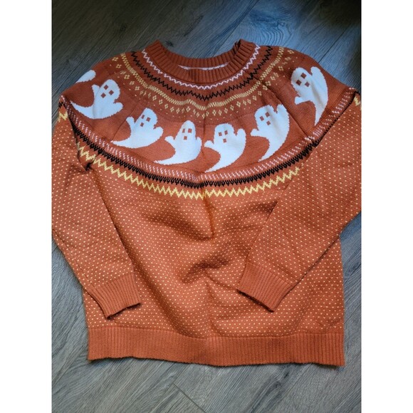 Fair Isle Ghost Pattern Halloween Sweater Sz S Crew Neck Knit Spooky Ugly - Picture 1 of 5